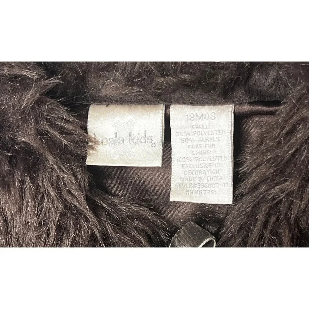 Kids Fake Fur Brown Vest 18 Months Tie Sequins